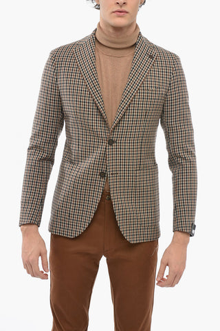 Unlined Virgin Wool Blazer with Gingham Pattern