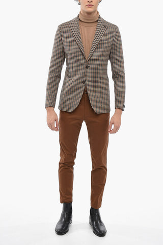 Unlined Virgin Wool Blazer with Gingham Pattern