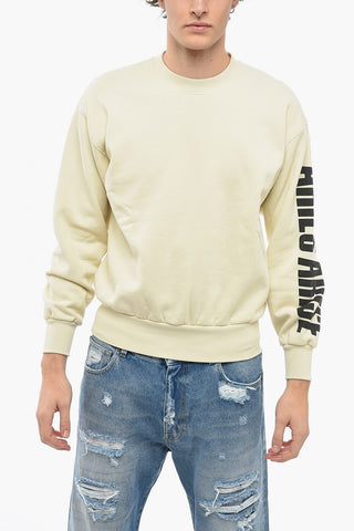 Solid Color PRESS GOTHIC Crew-neck Sweatshirt with Printed Logo