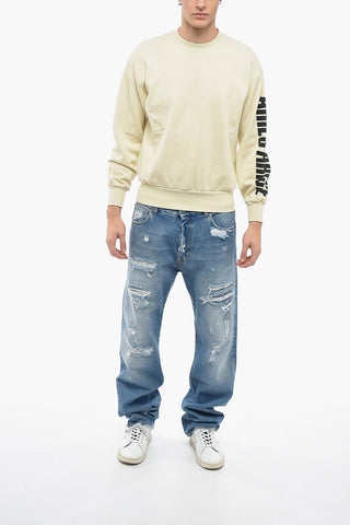 Solid Color PRESS GOTHIC Crew-neck Sweatshirt with Printed Logo