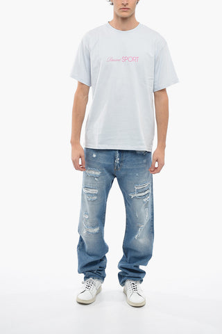 Lettering Printed Cotton Crew-Neck T-shirt