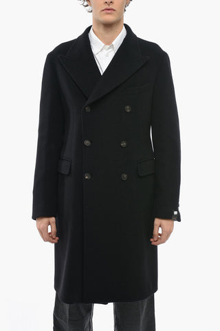 Double-breasted Wool Blend Coat with Peak Lapel