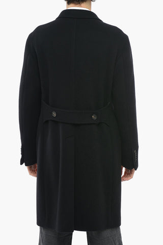 Double-breasted Wool Blend Coat with Peak Lapel