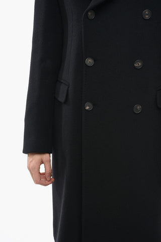 Double-breasted Wool Blend Coat with Peak Lapel
