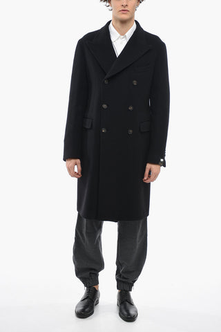 Double-breasted Wool Blend Coat with Peak Lapel