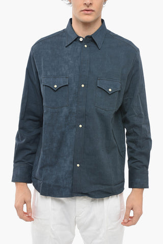 Classic Collar Acid Wash Effect Twill Cotton Shirt