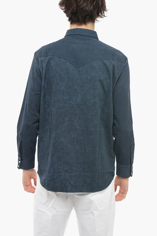 Classic Collar Acid Wash Effect Twill Cotton Shirt