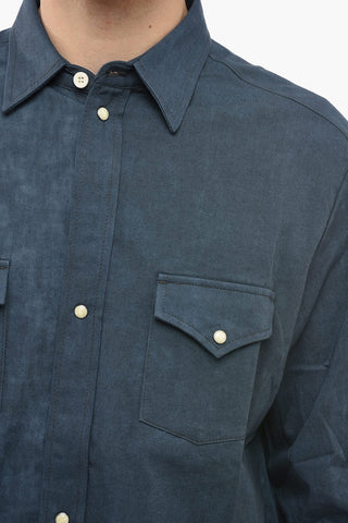 Classic Collar Acid Wash Effect Twill Cotton Shirt