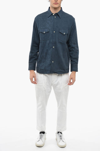 Classic Collar Acid Wash Effect Twill Cotton Shirt