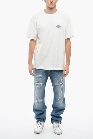 Solid Color Crew-neck T-Shirt with Printed Logo