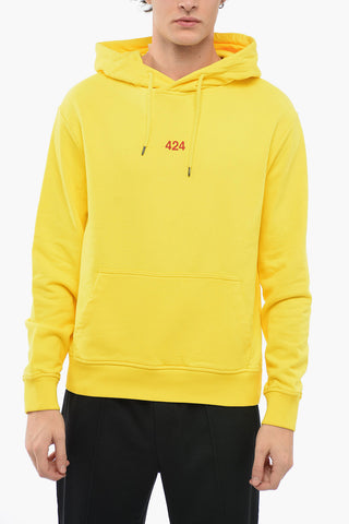 Felpa Hoodie in Cotone Garzato con Logo Ricamato
