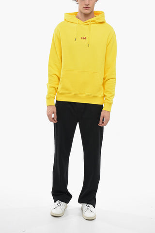 Felpa Hoodie in Cotone Garzato con Logo Ricamato