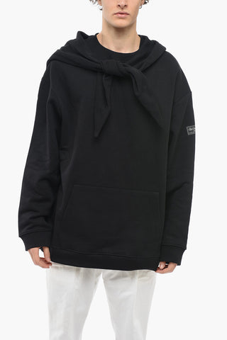 Oversized Cotton Fleece Hoodie with Hood and Knot Detail