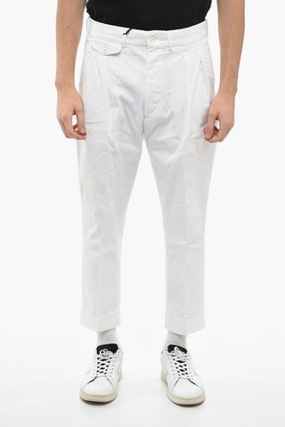 Pantaloni a Doppia Pince in Cotone Stretch