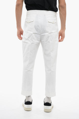 Pantaloni a Doppia Pince in Cotone Stretch