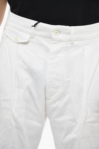 Pantaloni a Doppia Pince in Cotone Stretch