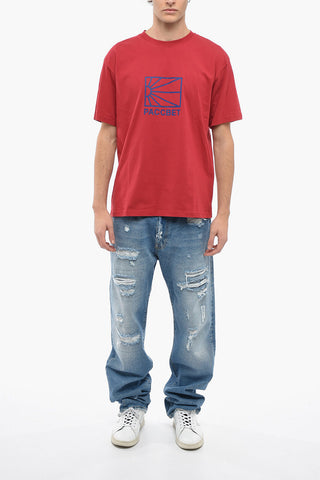 Solid Color Crew-neck T-Shirt with Printed Logo