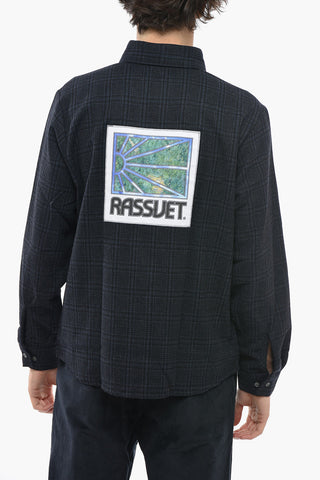 Plaid Motif Button-Down Collar Shirt with Double Breast Pocket and Back Patch