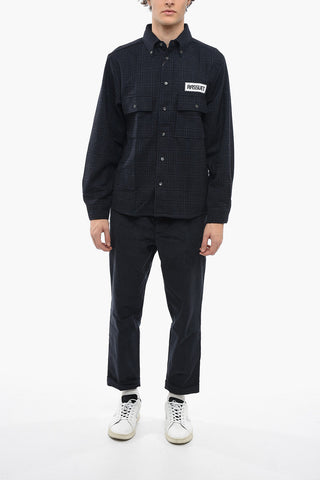 Plaid Motif Button-Down Collar Shirt with Double Breast Pocket and Back Patch