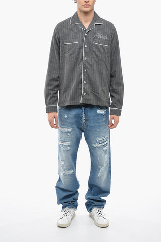 Embroidered Pyjiama Long Sleeve Buttom-up Shirt