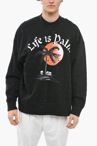 SUNSETPALM Distressed Sweatshirt with Stud Application