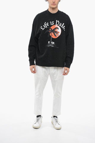 SUNSETPALM Distressed Sweatshirt with Stud Application