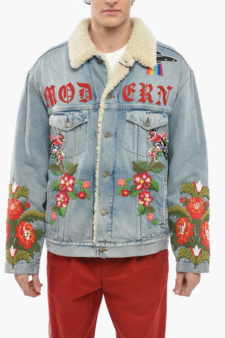 Shearling Denim Jacket with MODERN FUTURE Embroidery