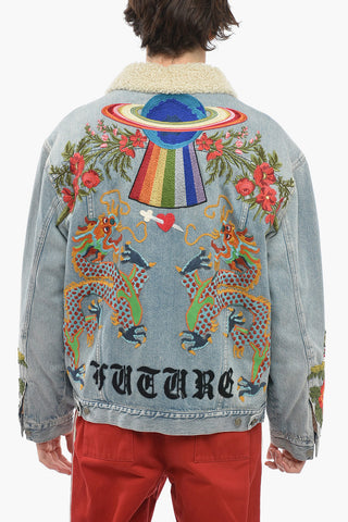 Shearling Denim Jacket with MODERN FUTURE Embroidery