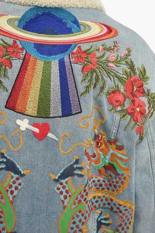 Shearling Denim Jacket with MODERN FUTURE Embroidery