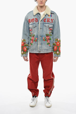 Shearling Denim Jacket with MODERN FUTURE Embroidery