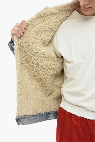 Shearling Denim Jacket with MODERN FUTURE Embroidery