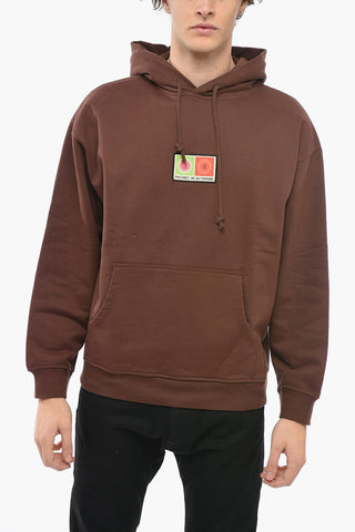 Felpa Hoodie in Cotone Garzato con Patch a Contrasto
