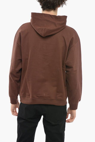 Felpa Hoodie in Cotone Garzato con Patch a Contrasto