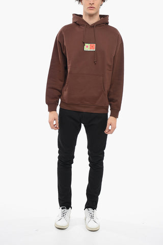Felpa Hoodie in Cotone Garzato con Patch a Contrasto