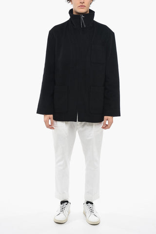 Solid Color Turtleneck Jacket with Breast Pocket