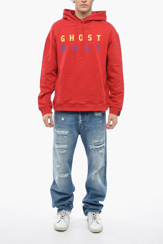 Felpa Regular Fit con Cappuccio in Cotone Felpato con Stampa
