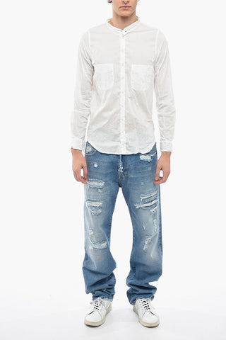 Camicia Asimmetrica senza Collo con Effetto Stropicciato
