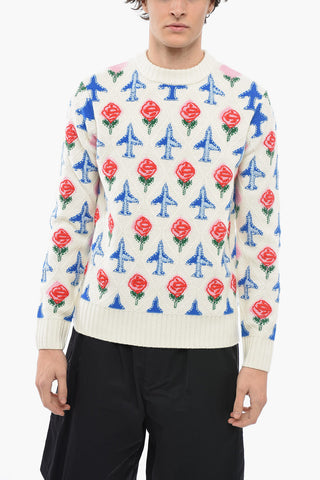Merino Wool Argyle Sweater with Embroidery