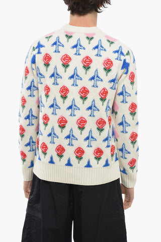 Merino Wool Argyle Sweater with Embroidery
