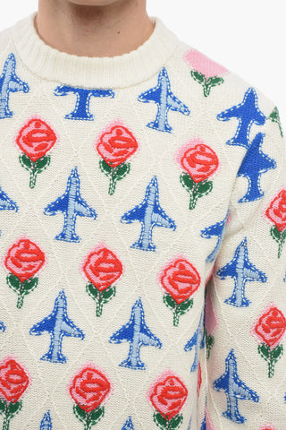 Merino Wool Argyle Sweater with Embroidery