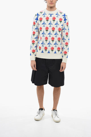 Merino Wool Argyle Sweater with Embroidery