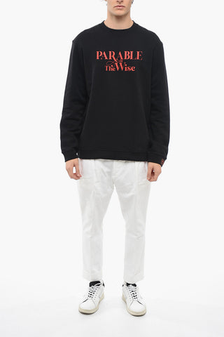 Cotton Fleece Crewneck Sweatshirt with Contrast Print