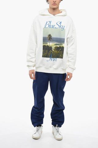 Felpa Hoodie in Cotone Garzato Stampata