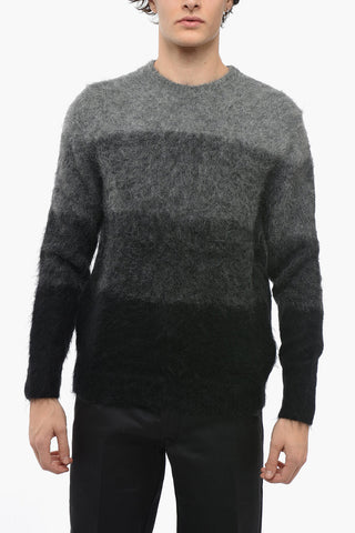 Gradient Effect Fuzzy Crew-Neck Sweater