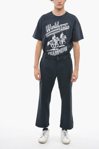 Cotton Casual Pants with Logo-Buttons