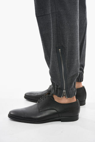 Virgin Wool Stretch Casual Pants with Ankle Zip