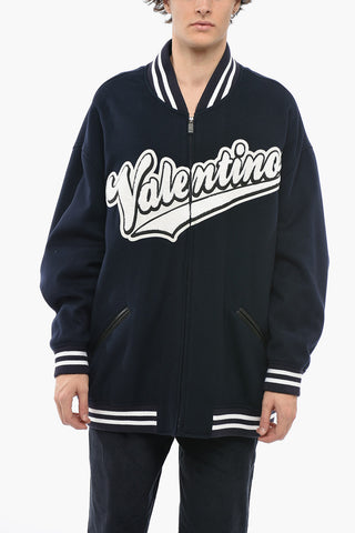 Wool Oversized Bomber Jacket with Terry Logo