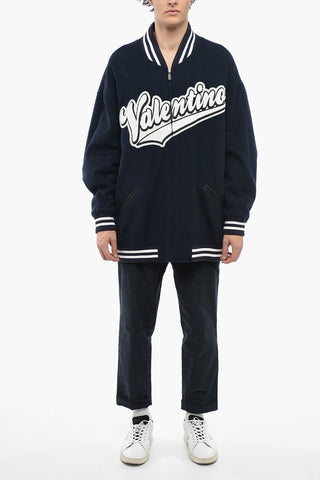 Wool Oversized Bomber Jacket with Terry Logo