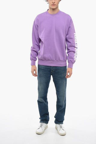 Solid Color PRESS GOTHIC Crew-neck Sweatshirt with Printed Logo