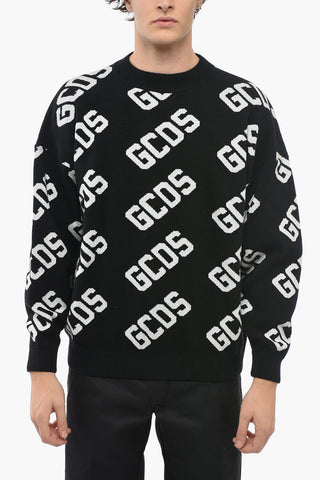 All-Over Embroidered Logo Crew-Neck Sweater